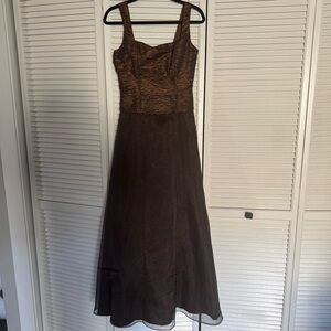 Vintage Betsy & Adam Metallic brown corset top gown long dress formal prom 8
